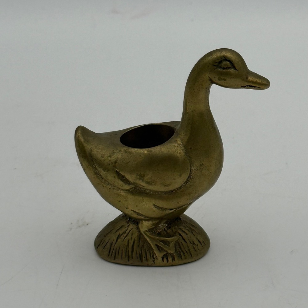 Vintage Brass Duck Figurine Small Planter Toothpick Holder Bird Decor Gold Tone